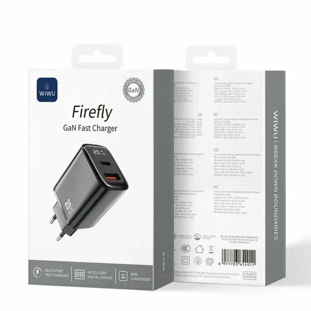 Зарядное устройство WiWU 20 Вт PD + комплект кабелей USB-C - Lightning