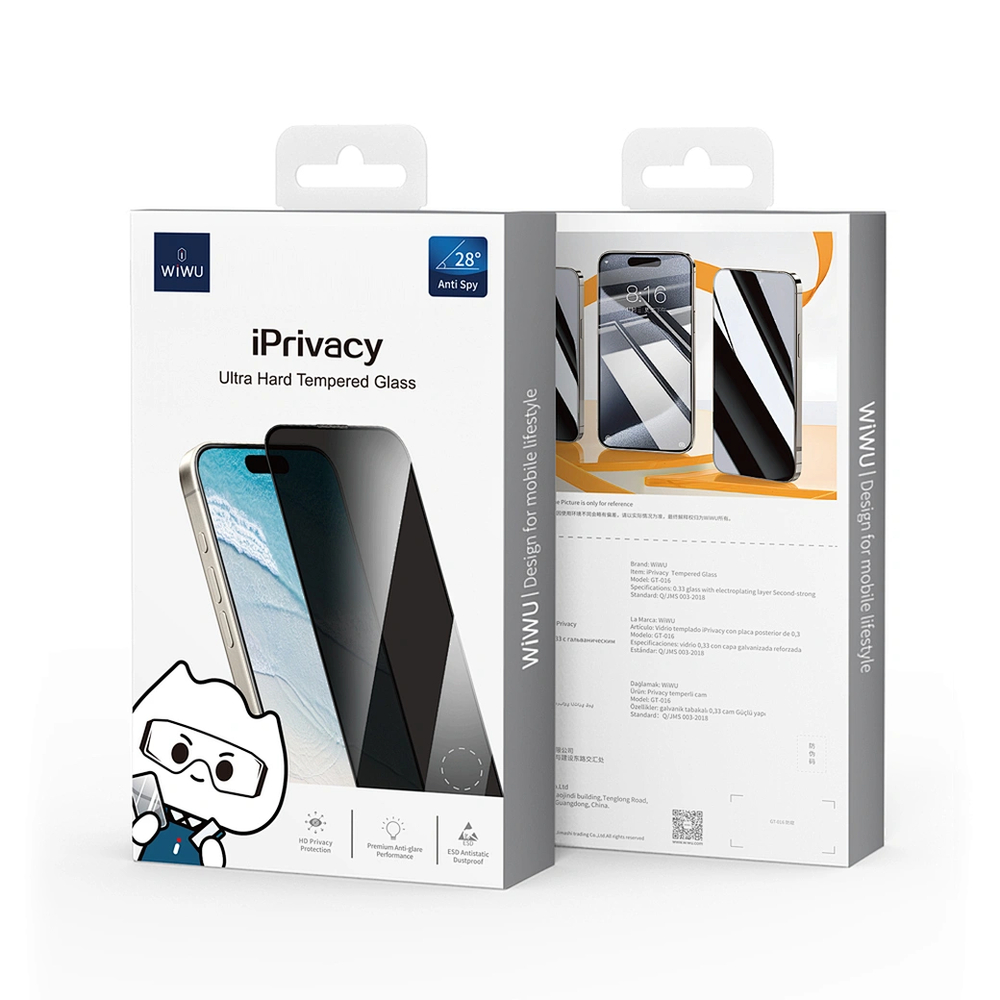 Защитное стекло WiWU Pro iPrivacy 3D Anti-Peep для iPhone 17/16 6.3" GT-019